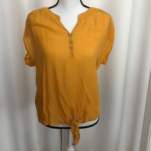 Yellow front tie blouse